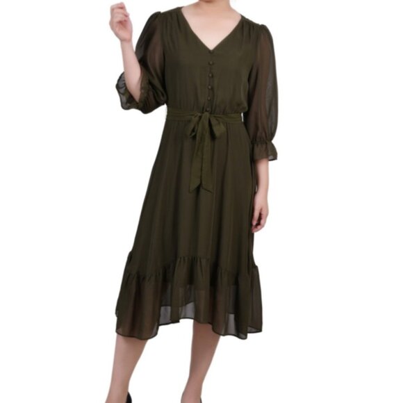 Ny Collection Women’s Sleeve Dress Olive Size PM NWT - Picture 2 of 6